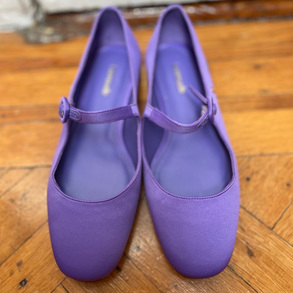 Larroudé Blair violet satin Mary Jane ballet flats sz 6.5